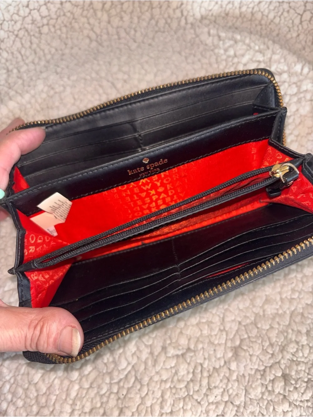 Kate Spade New York Black White Polka Dot Zip Around Wallet Patent Leather